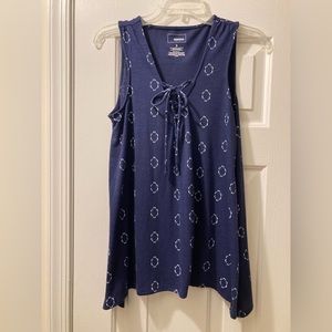 Dark blue sleeveless size Small top with lace up front.